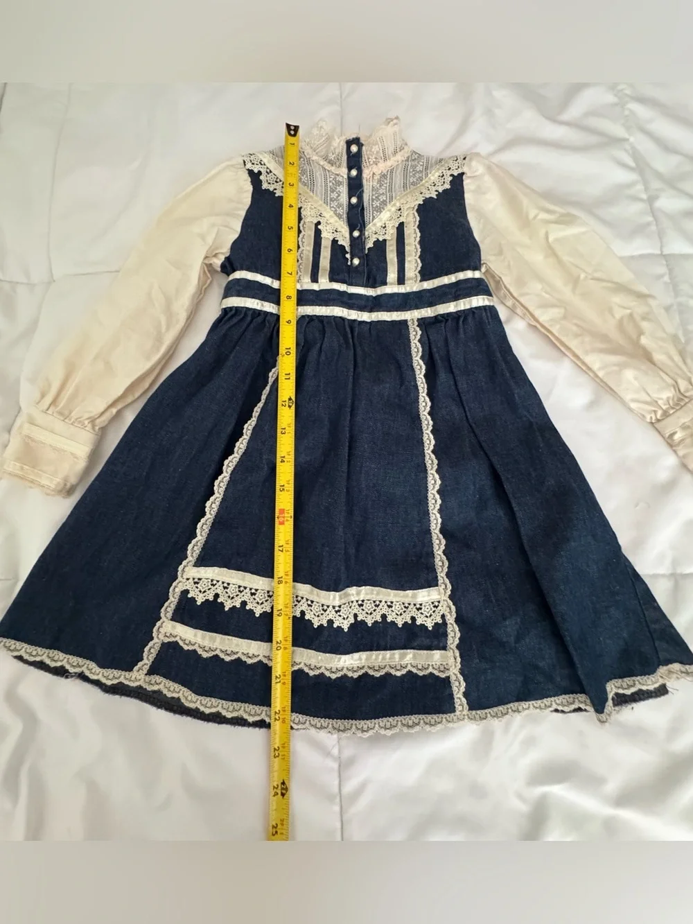 Gunne Sax Navy and Cream Lace Trim Girls' Dress